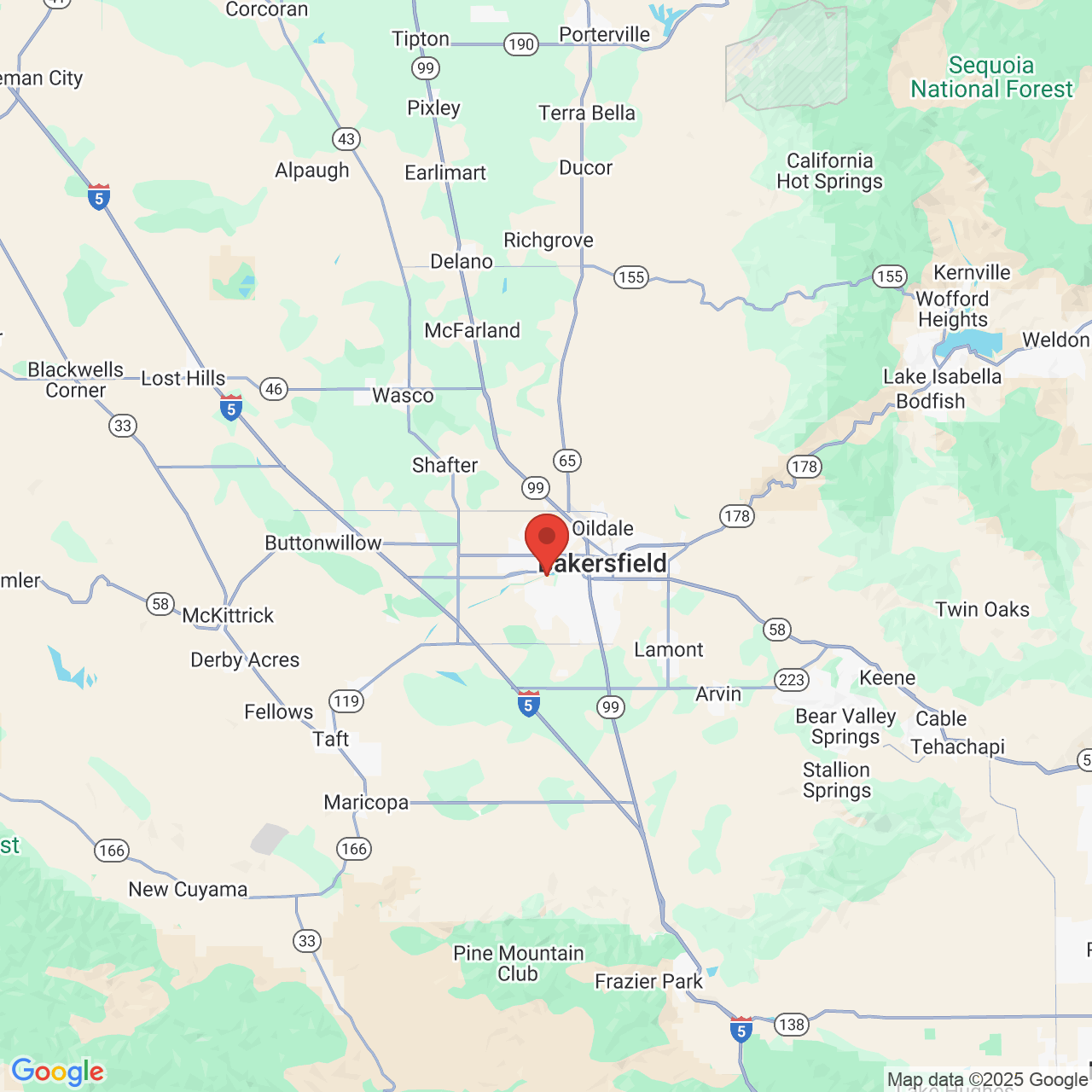 Google map image of our location in 9610 Stockdale Hwy Bakersfield, CA